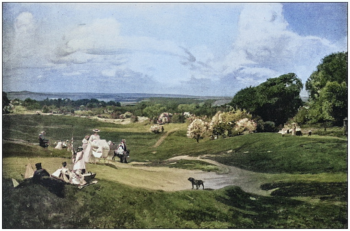 Antique dotprinted photo of paintings: Landscape hampstead heath