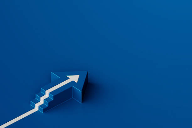 istock White arrow with stair on blue background, business way concept, minimal style, 3d rendering 1937111279