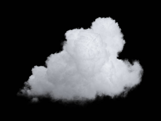 istock 3d render, abstract white cloud clip art isolated on black background. Realistic sky design element 1937113525