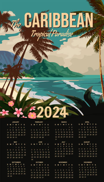 kalender 2024 karibik reise wandposter tropisches resort vintage - hawaii islands big island postcard summer stock-grafiken, -clipart, -cartoons und -symbole