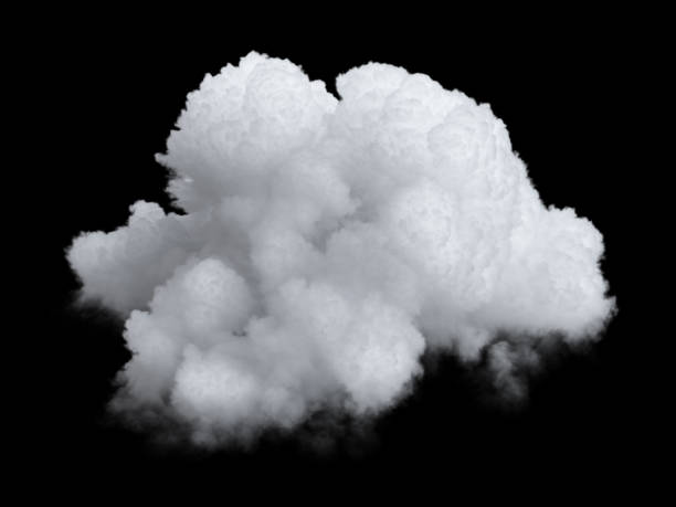 istock 3d rendering, abstract white realistic cloud isolated on black background. Sky clip art element 1937113565