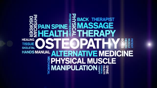Osteopathy animated word cloud,animation tag kinetic typography seamless loop.