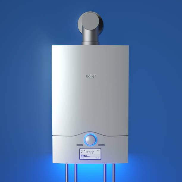 istock Gas boiler, blue background, 3D illustration 1937124489