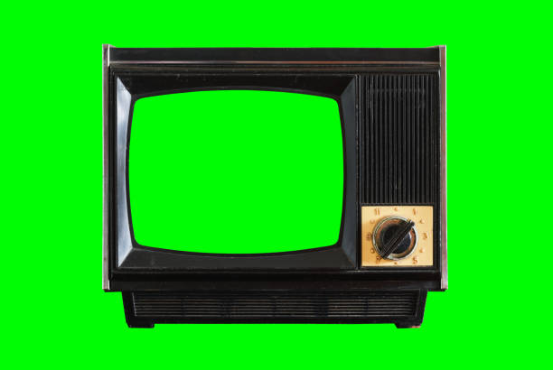 istock Old TV with a green screen on a green background. Retro technology concept. 1937127104