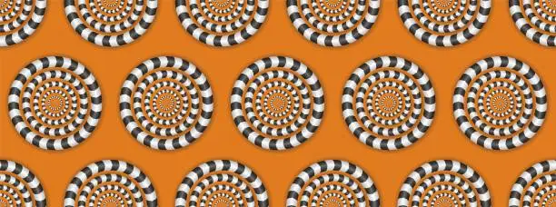 Vector illustration of Elegant circular seamless pattern with association to illusion of rotating snake. Vector illustration.