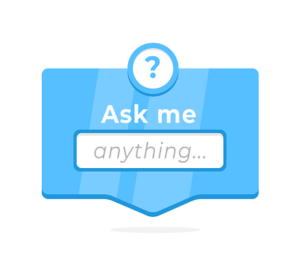 Ask me anything interactive banner design with question mark, a modern vector for FAQs, support services, and help forums.