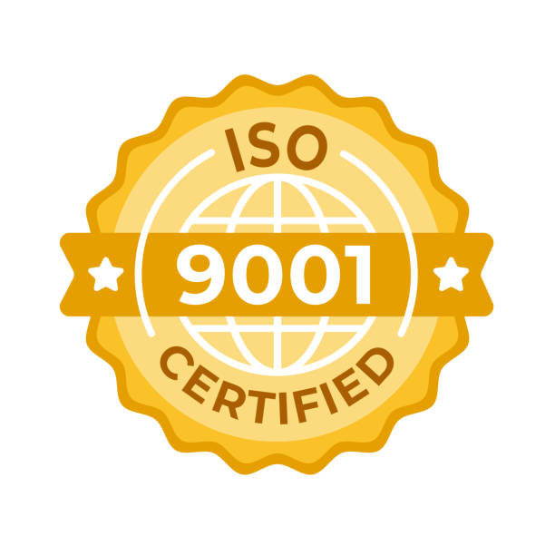 Vector badge of ISO 9001 certification seal, representing quality management and international standards in business Vector badge of ISO 9001 certification seal, representing quality management and international standards in business. dedication industry stock illustrations