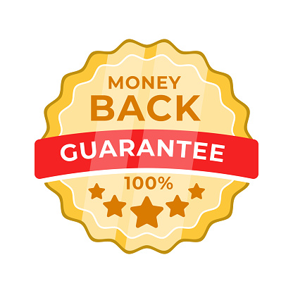 Attractive vector badge proclaiming a Money Back Guarantee , suitable for businesses offering consumer assurances and trust-building services.