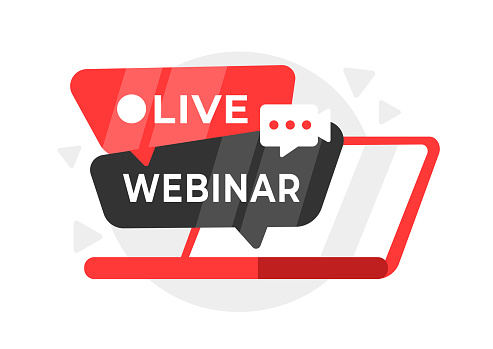Striking vector illustration of a Live Webinar concept with speech bubbles, perfect for online educational events and interactive e-learning sessions.