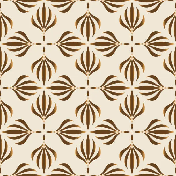 Vector illustration of Floral seamless pattern. Retro stylish geometric texture with gold Art Nouveau tiles. Vector geometric decorative leaves texture isolated on antique white background abstract art deco style