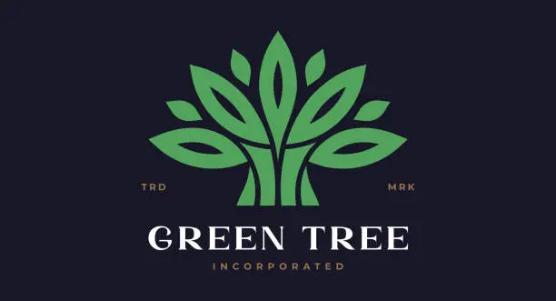 Vector illustration of Tree Label, Sign, Oak, Olive Eco Brand