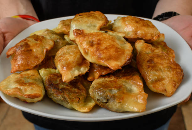 Traditional Christmas dumplings fried in a pan