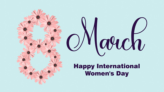 8 March Happy International Women's Day concept banner or background design with daisy flowers.