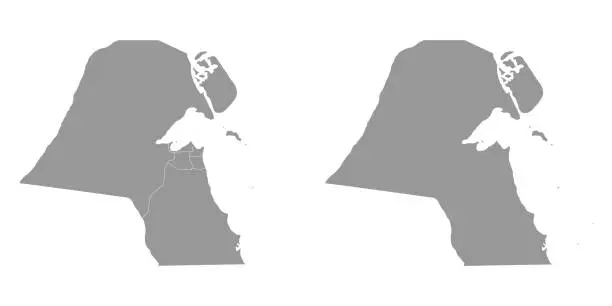 Vector illustration of Kuwait map with administrative divisions. Vector illustration.