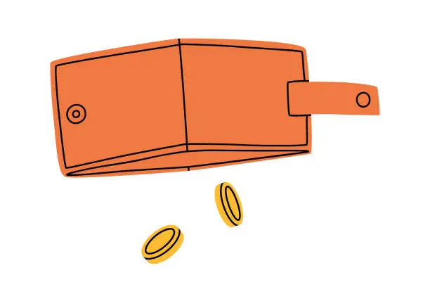 Vector illustration of Empty wallet with falling coins illustration