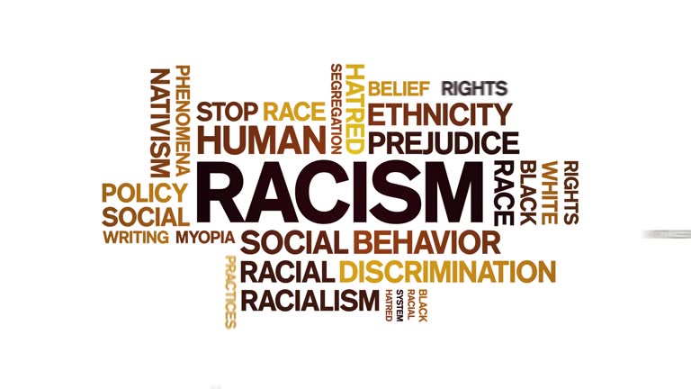 Racism animated word cloud,animation text tag kinetic typography seamless loop.