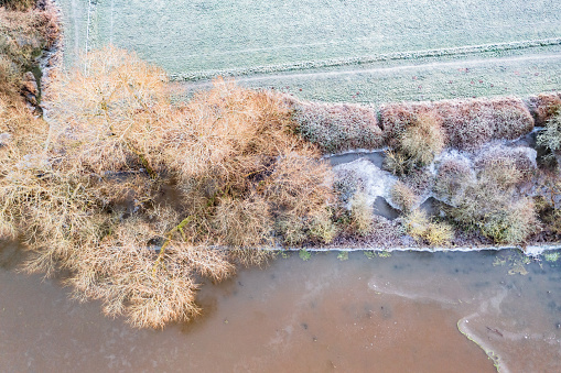Aerial view of flooded Guildford next to the River Wey Surrey England Europe