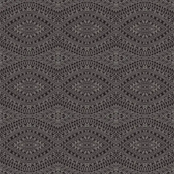 Vector illustration of Seamless pattern, black and beige ikat print from rhombus geometrical ornaments