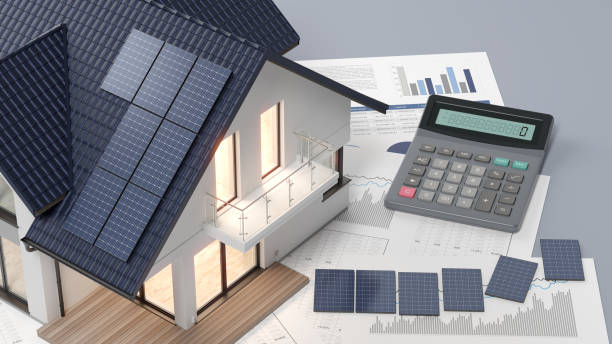 istock House with photovoltaic solar panel and calculator and documents - 3d illustration 1937296982