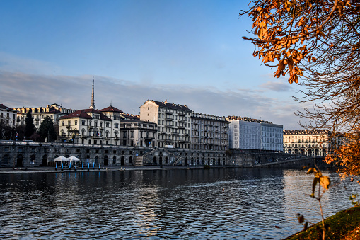 Quayside Buildings Of River Po In Turin, Italy