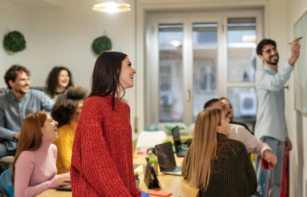 Young people in co-working creative space - Youth millennial generation and business technology concept