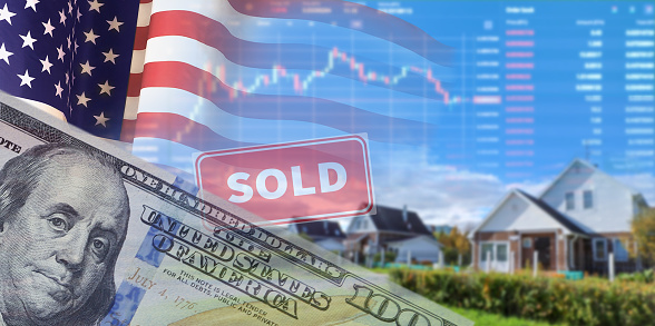 USA real estate on business background. 3d illustration.