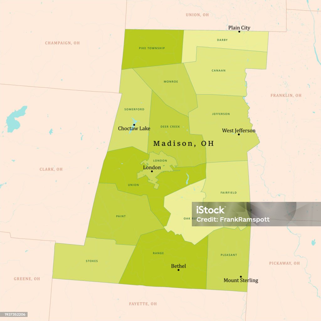 Madison Oh Oh Madison County Vector Map Green Stock Illustration - Download Image ...