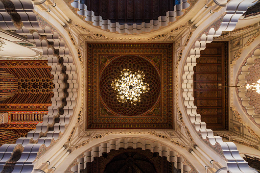 Palma de Mallorca, Spain. The interior of the gothic Cathedral of Santa Maria and Its rose window