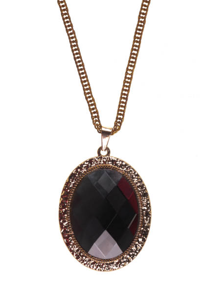 vintage pendant with glass stone isolated on white background