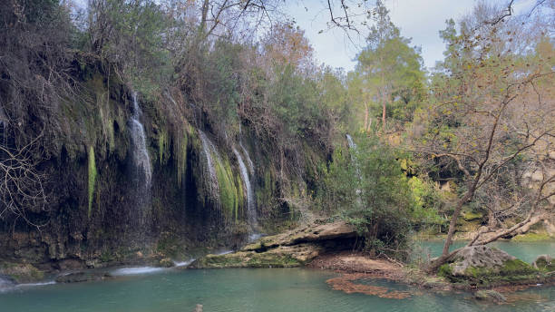 Waterfall Stock Photo One of the Waterfalls of Antalya Province, Kurşunlu and Düden Waterfalls kursunlu waterfall stock pictures, royalty-free photos & images