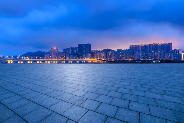istock Empty floor and city buildings background 1937394068
