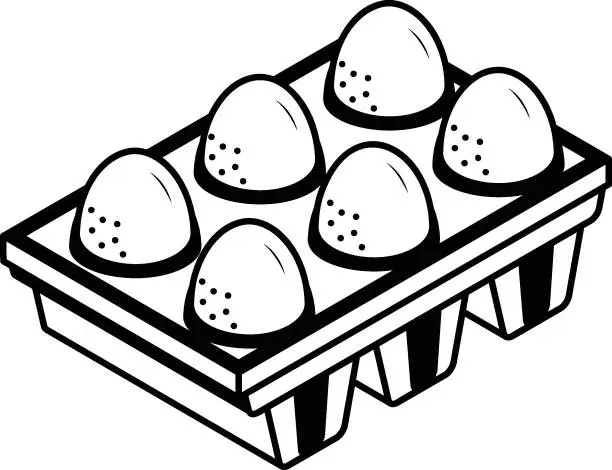 Vector illustration of Whole Egg Tray isometric concept, A filled egg carton of 5 Hand drawn vector, Bakery and Baker drawings, food preparation and Kitchen Utensil Sketch Culinary Doodle stock illustration