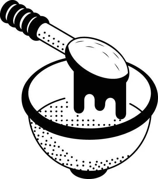 Vector illustration of honey drizzler with bowl isometric concept, viscous liquid and container Hand drawn vector, Bakery and Baker drawings, food preparation and Kitchen Utensil Sketch Culinary Doodle stock illustration