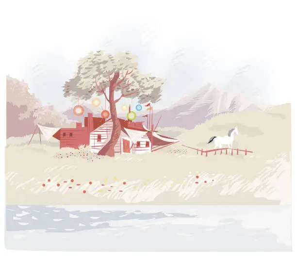 Vector illustration of cute farmhouse