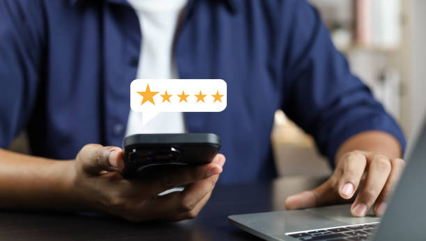 istock Online customer satisfaction Survey service concept, client rate service from experience in application,Consumer give five-Stars and feedback review for quality, Business reputation ranking from buyer 1937406906