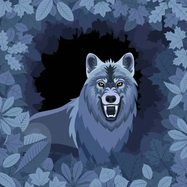 Vector illustration of Wolf in the Forest