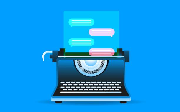stockillustraties, clipart, cartoons en iconen met typewriter with chatbot text bubbles vector illustration - redactioneel