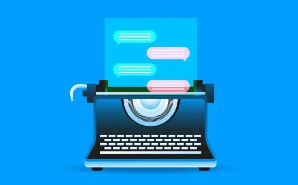 Vector illustration of Typewriter with chatbot text bubbles vector illustration