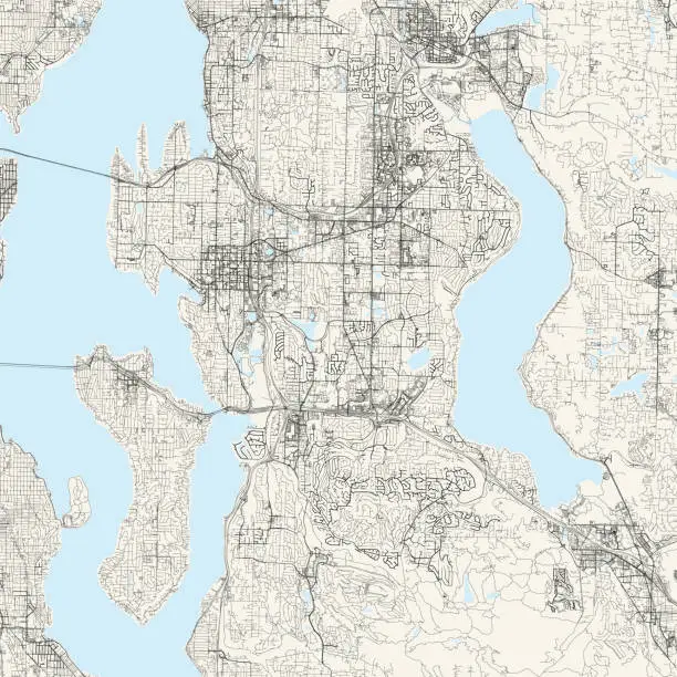 Vector illustration of Bellevue, Washington, USA Vector Map