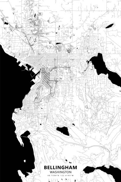 bellingham, washington, usa vector map - bellingham 幅插畫檔、美工圖案、卡通及圖標