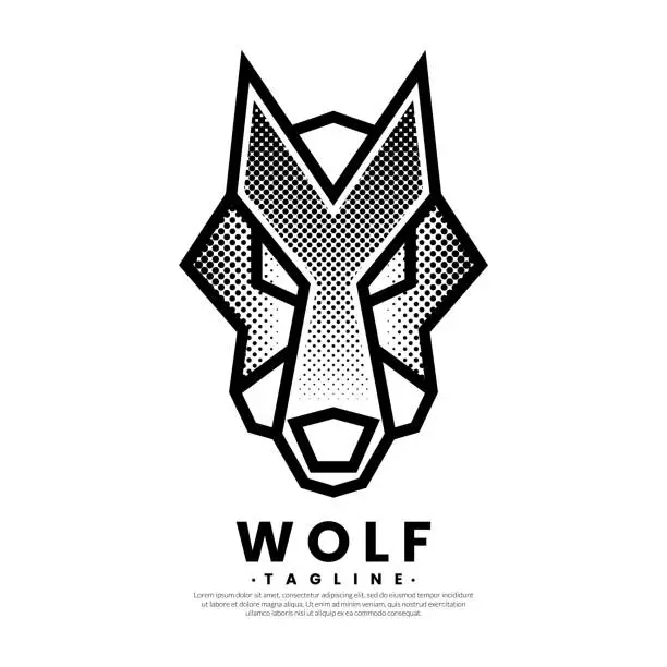 Vector illustration of Polygonal linear animal wolf head. Geometric art, Halftone texture concept. Logo fox. Vector illustration.