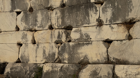 Wall made of Huge rocks and stone in ancient times, background