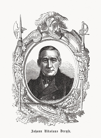Johann Nicolaus von Dreyse (1787 - 1867) - German entrepreneur, designer and inventor of the needle gun. Wood engraving, published in 1869.