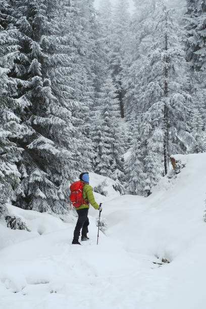 istock Man hiking in beautiful winter mountain 1937509596