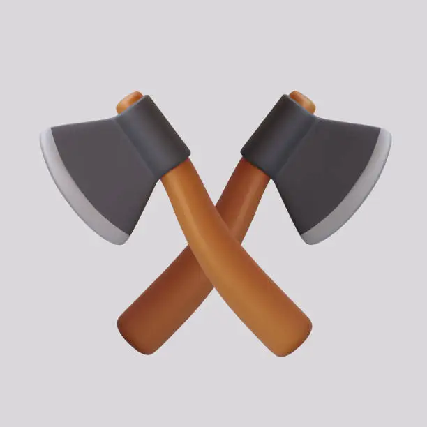 Vector illustration of Realistic crossed axes. Competition between loggers. Vector illustration