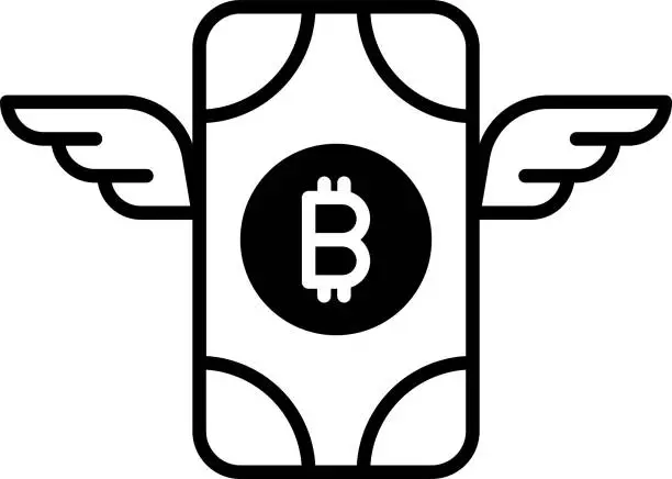 Vector illustration of money bitcoin wings solid glyph vector illustration