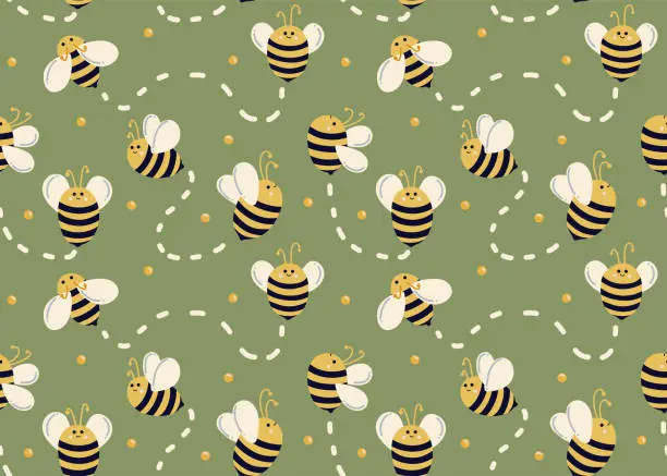Vector illustration of Seamless summer pattern with cute flying bees