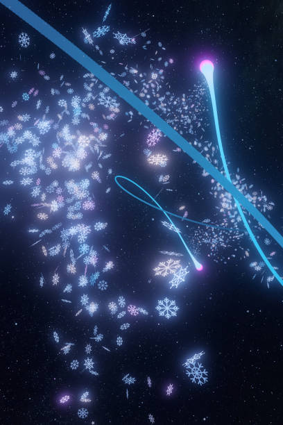 istock Beautiful 3D Background, Glittering Comets Are Flying Leaving Shining Trail And Cutting Through Swarms Of Snowflakes And Particles In Black Space 1937539439