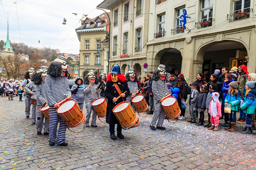 Montecastrilli, Terni, Umbria, Italy - 18 February 2024: A renewed and colorful Carnival, ready to animate the village of Montecastrilli, A street carnival, where you can choose to be a spectator or protagonist