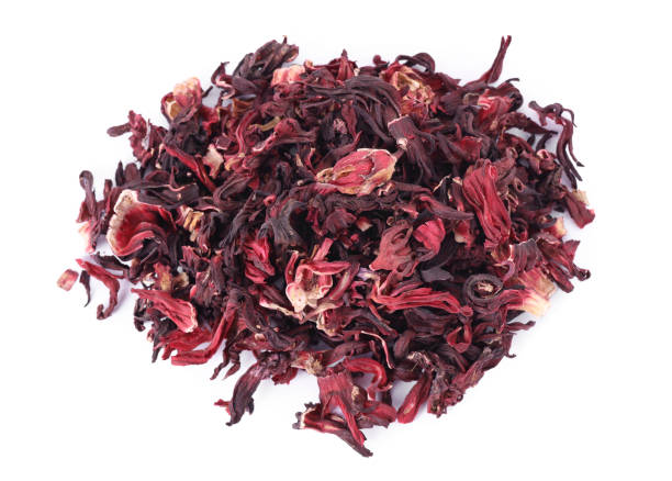 istock Pile of dry hibiscus tea isolated on white, top view 1937642009